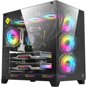 acegeek r425 pro black atx gaming case with type c usb, dual tempered