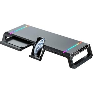 kyolly rgb gaming computer monitor stand riser with drawer
